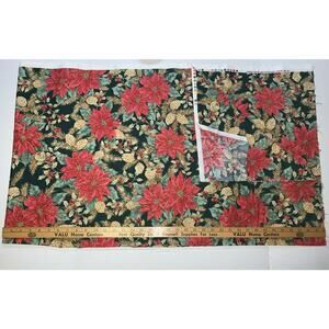 2 Yds Fabric 42" Christmas Poinsettia Pink Gold Green Tis The Season Jo Ann NOS